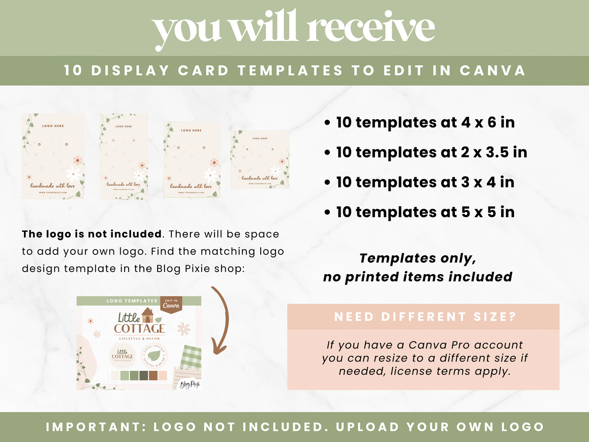 Cottagecore Display Card Templates