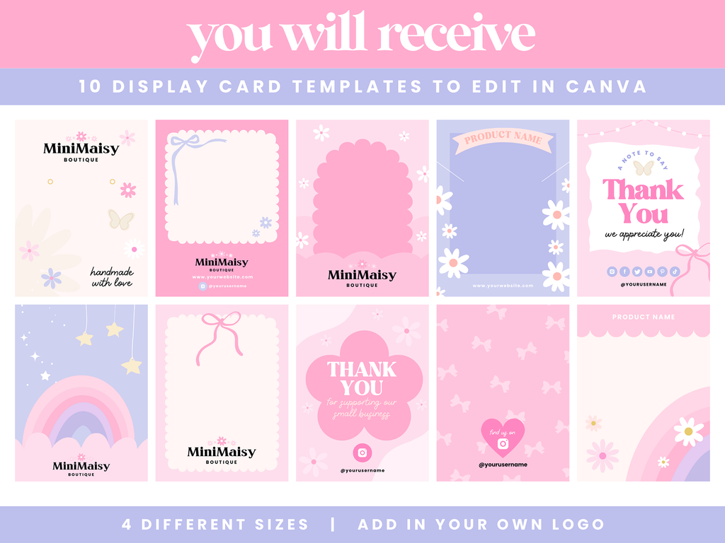 Girly Pink Display Card Templates